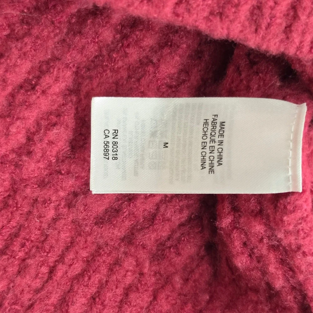 Lucky Brand Womens Magenta Pink Ribbed V-Neck Chunky Knit Sweater Size Medium